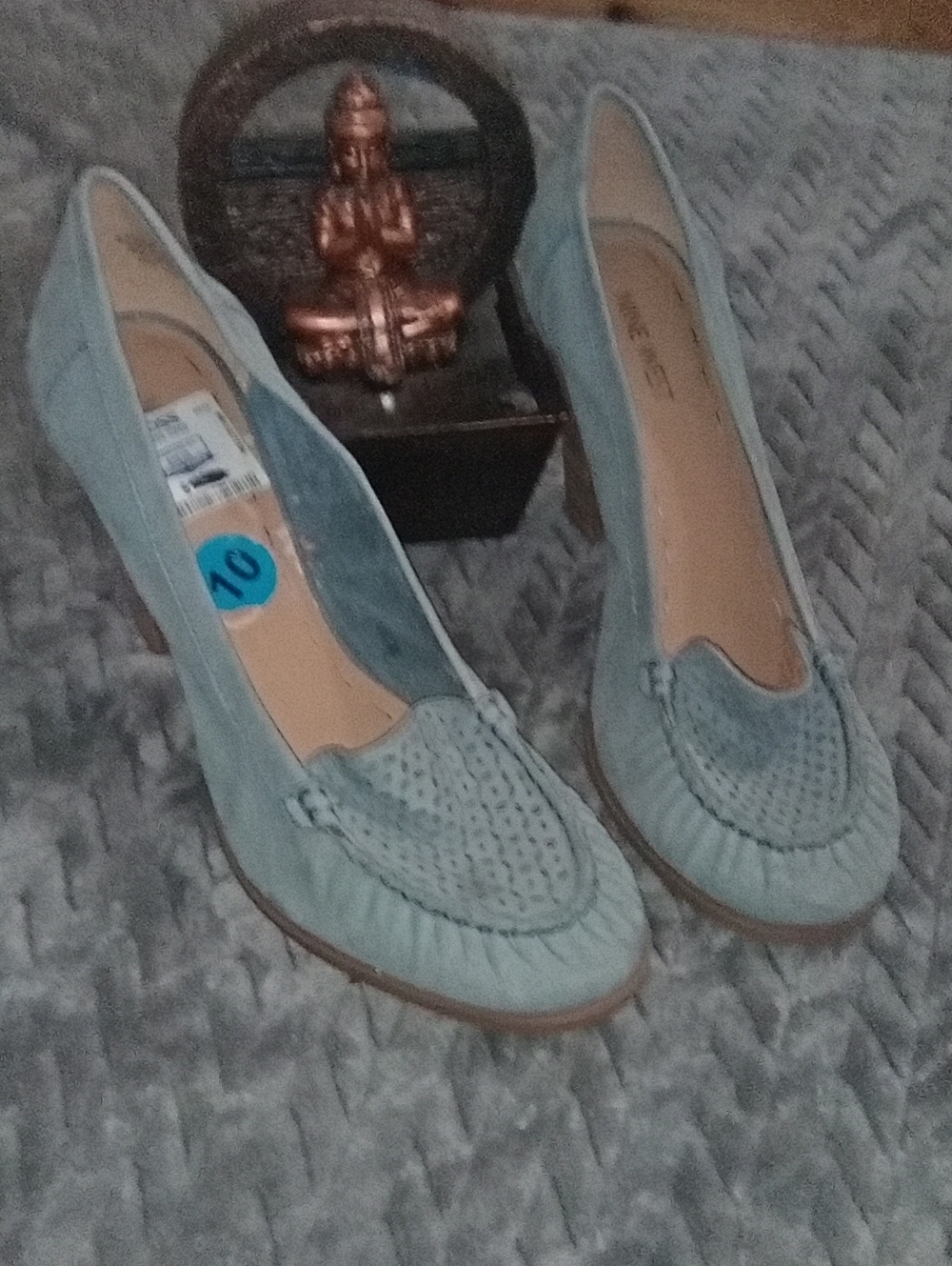 Women's Suede Loafer Heels in Light Blue